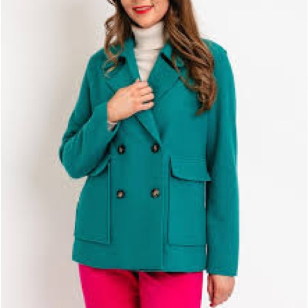 Ouì Double-Breasted Virgin Wool Green Jacket